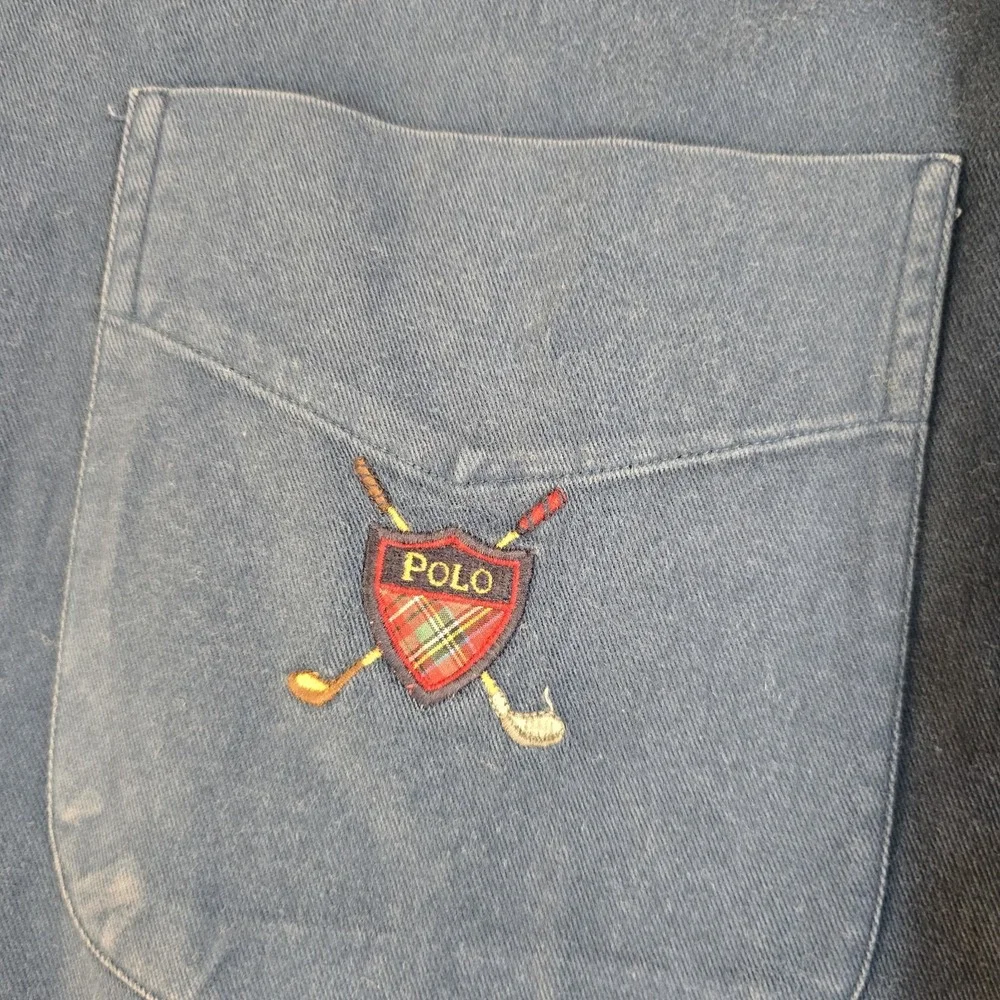 Vintage Polo Ralph Lauren Golf Crest Shirt Mens M Blue 90s Crossed Clubs Cotton